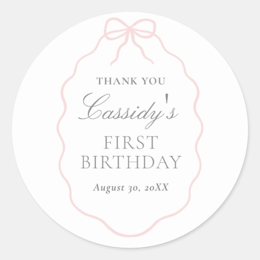  Roze Bow Meisje Verjaardag Ronde Sticker (Voorkant)
