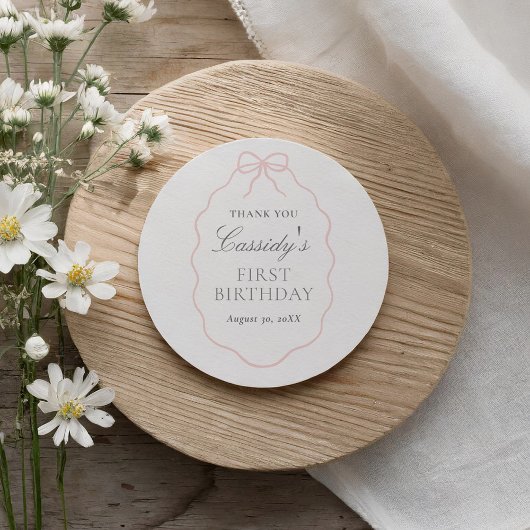  Roze Bow Meisje Verjaardag Ronde Sticker