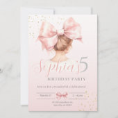 Roze Bow Meisje Verjaardag Uitnodiging Preppy Wate (Voorkant)