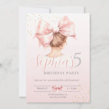 Roze Bow Meisje Verjaardag Uitnodiging Preppy Wate