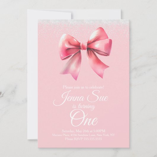 Roze Bow Meisjes Coquette Verjaardagsfeestje Kaart (Voorkant)