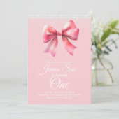 Roze Bow Meisjes Coquette Verjaardagsfeestje Kaart (Staand voorkant)