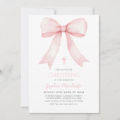 Roze Bow Meisjes Doop Coquette Kaart (Voorkant)