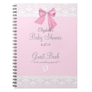 Roze Bow met Afbeelding Baby shower Gastboek met k Notitieboek