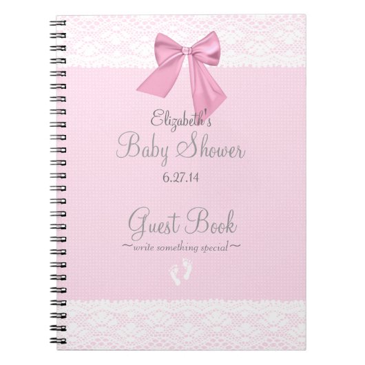 Roze Bow met Afbeelding Baby shower Gastboek met k Notitieboek (Voorkant)
