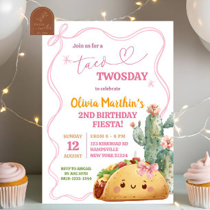 Roze Bow Mexicaanse Taco Twosday 2e Verjaardag Mei Kaart