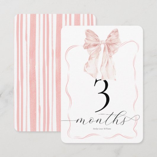 Roze Bow Milestone Kaarten Baby Foto Prop - 3 maan (Voorkant / Achterkant)