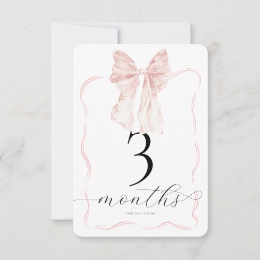 Roze Bow Milestone Kaarten Baby Foto Prop - 3 maan (Voorkant)