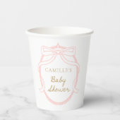 Roze Bow Minimal Meisje Baby shower Papieren Bekers (Voorkant)