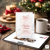 Roze Bow Minimalist Line Art Kerstdiner Feestdagenkaart