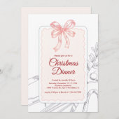 Roze Bow Minimalist Line Art Kerstdiner Feestdagenkaart (Voorkant / Achterkant)