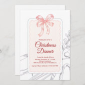 Roze Bow Minimalist Line Art Kerstdiner Feestdagenkaart (Voorkant / Achterkant)