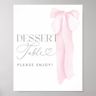 Roze Bow Minimalistische Meisje Baby shower Desser Poster