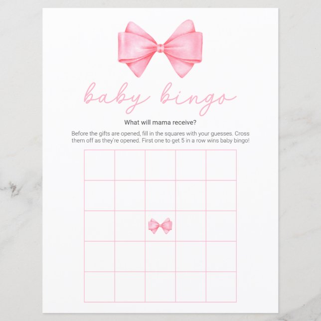 Roze Bow Modern Baby shower Bingogame (Voorkant)