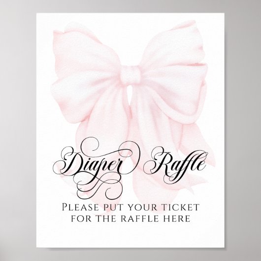 Roze Bow Modern Baby shower Luier Raffle Poster (Voorkant)