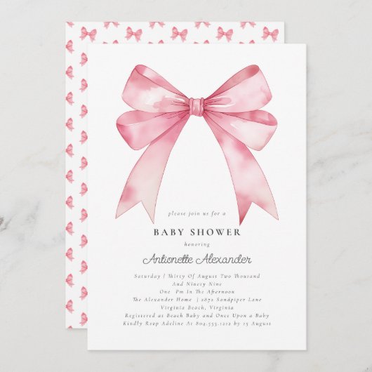 Roze Bow Modern Coquette Meisje Baby shower Kaart (Voorkant / Achterkant)