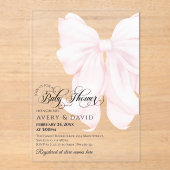 Roze Bow Modern Elegant Meisje Baby shower Acryl Uitnodigingen (Voorkant)