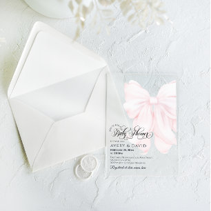 Roze Bow Modern Elegant Meisje Baby shower Acryl Uitnodigingen