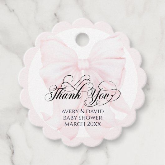 Roze Bow Modern Elegant Meisje Baby shower Bedankjes Labels (Voorkant)
