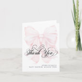 Roze Bow Modern Elegant Meisje Baby shower Bedankkaart (Voorkant)