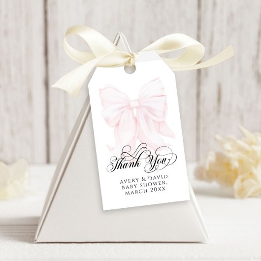 Roze Bow Modern Elegant Meisje Baby shower Cadeaulabel