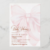 Roze Bow Modern Elegant Meisje Baby shower Folie Uitnodiging (Voorkant)