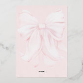 Roze Bow Modern Elegant Meisje Baby shower Folie Uitnodiging (Achterkant)