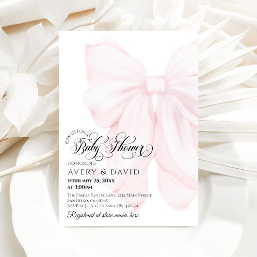 Roze Bow Modern Elegant Meisje Baby shower Kaart