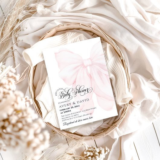 Roze Bow Modern Elegant Meisje Baby shower Kaart