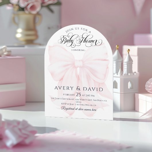 Roze Bow Modern Elegant Meisje Baby shower Kaart