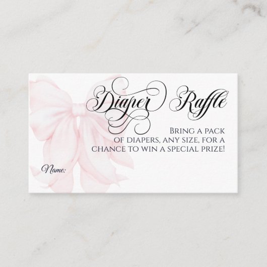 Roze Bow Modern Elegant Meisje Baby shower Luier Informatiekaartje (Voorkant)