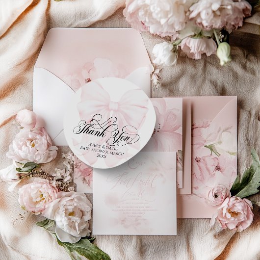 Roze Bow Modern Elegant Meisje Baby shower Ronde Sticker