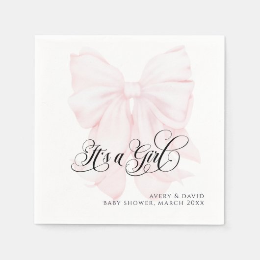 Roze Bow Modern Elegant Meisje Baby shower Servet (Voorkant)