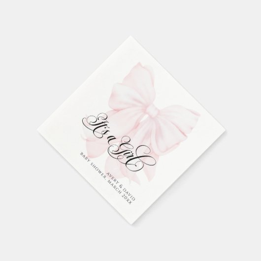Roze Bow Modern Elegant Meisje Baby shower Servet (Hoek)