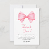 Roze Bow Modern Meisje Baby shower Bedankkaart (Voorkant)