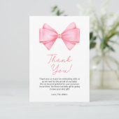 Roze Bow Modern Meisje Baby shower Bedankkaart (Staand voorkant)