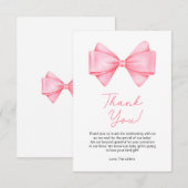 Roze Bow Modern Meisje Baby shower Bedankkaart (Voorkant / Achterkant)