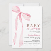 Roze Bow Modern Meisje Baby shower Invitation Kaart (Voorkant)