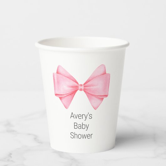 Roze Bow Modern Meisje Baby shower Papieren Bekers (Voorkant)