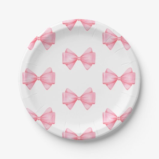 Roze Bow Modern Meisje Baby shower Papieren Bordje (Voorkant)
