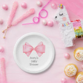 Roze Bow Modern Meisje Baby shower Papieren Bordje (Feest)