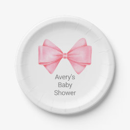 Roze Bow Modern Meisje Baby shower Papieren Bordje