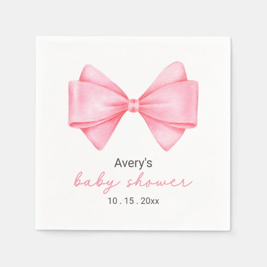 Roze Bow Modern Meisje Baby shower Servetten (Voorkant)