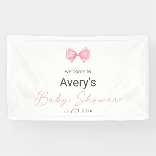 Roze Bow Modern Meisje Baby shower Spandoek (Horizontaal)