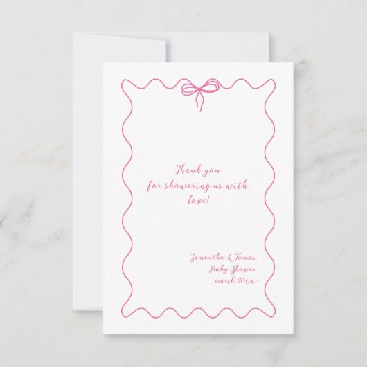 Roze Bow Modern Minimalistisch Meisje Baby shower Bedankkaart (Voorkant)