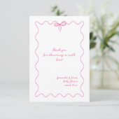 Roze Bow Modern Minimalistisch Meisje Baby shower Bedankkaart (Staand voorkant)