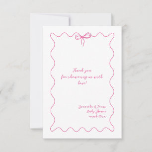Roze Bow Modern Minimalistisch Meisje Baby shower Bedankkaart