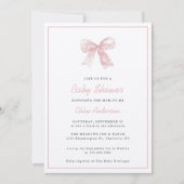 Roze Bow Modern Minimalistisch Meisje Baby shower Kaart (Voorkant)