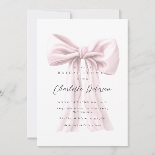 Roze Bow Modern Vrijgezellenfeest Kaart (Voorkant)