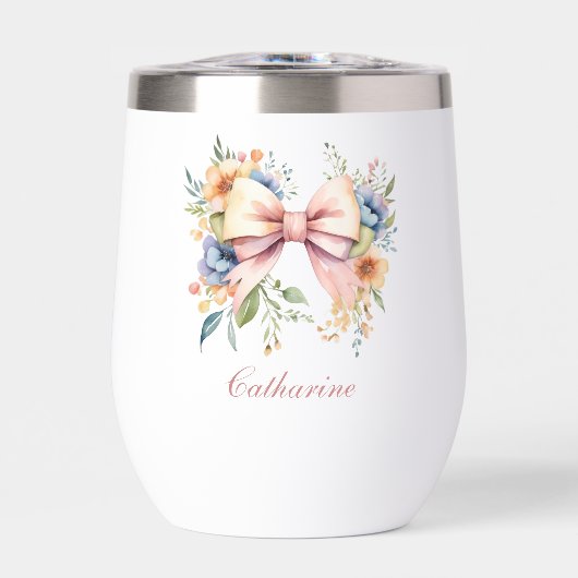 Roze Bow Monogram Coquette Waterverf Bloemen (Voorkant)